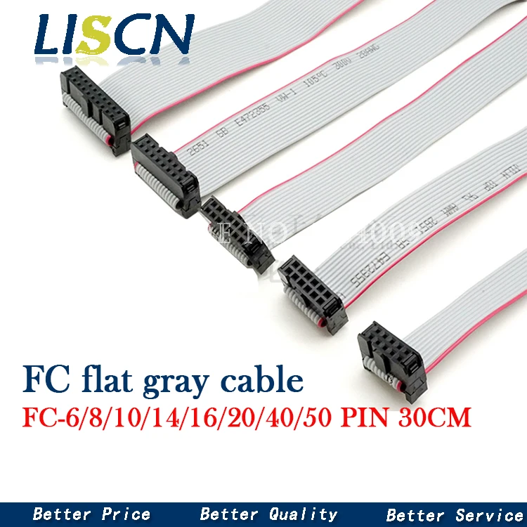 1PCS 1.27MM pitch FC-6/8/10/14/16/20/40/50 PIN 30CM JTAG ISP DOWNLOAD CABLE   Gray Flat Ribbon Data Cable FOR DC3 IDC BOX HEADER