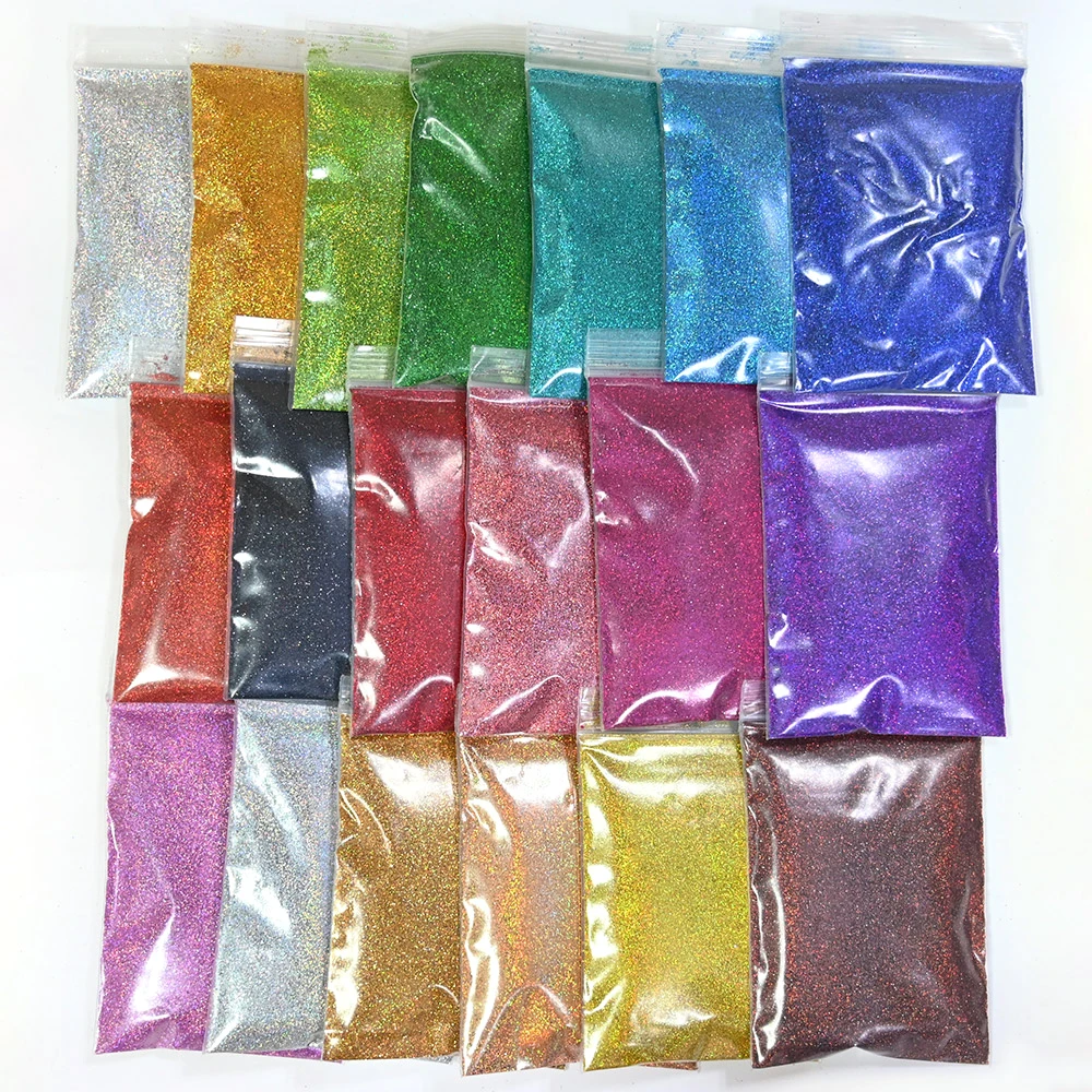 Ultrafine Rainbow Holographic Powder 50g/bag 22 Colors Fine Glitter Sparkle Black Glitter Dust 0.2mm Holographic Nail Powder