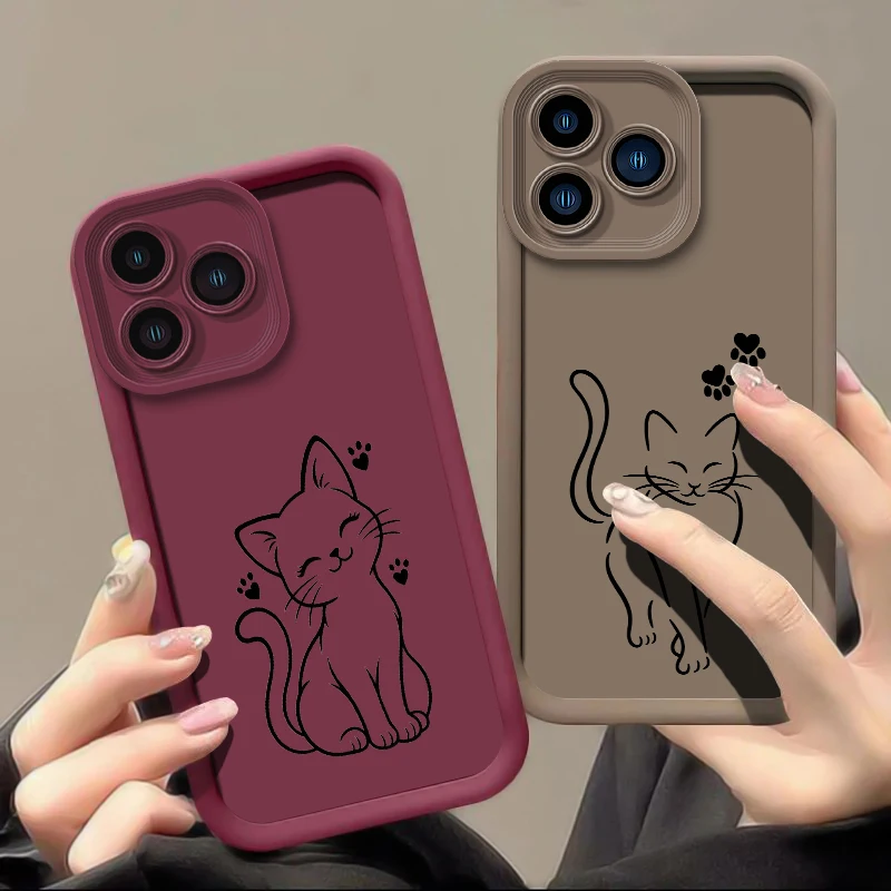 Drawing Sketch Line Cat Case For Infinix Hot 70 50 40 60 Pro Plus 30i 9 10 11 12 20 Play Soft Silicone Drop Resistant Cases Etui - view 4