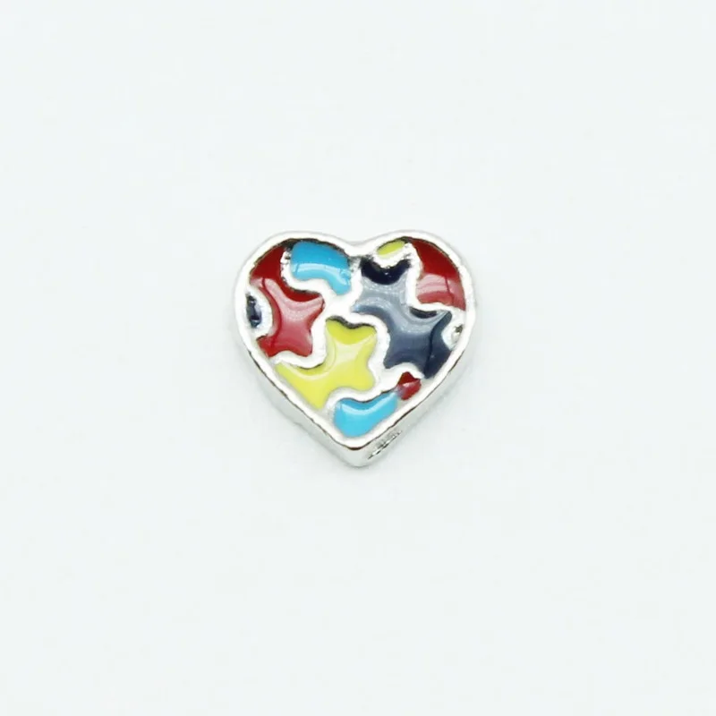 Wholesale 20pcs Heart Autism Puzzle Floating Charms Living Memory Lockets Necklace Diy Jewelry Accessory