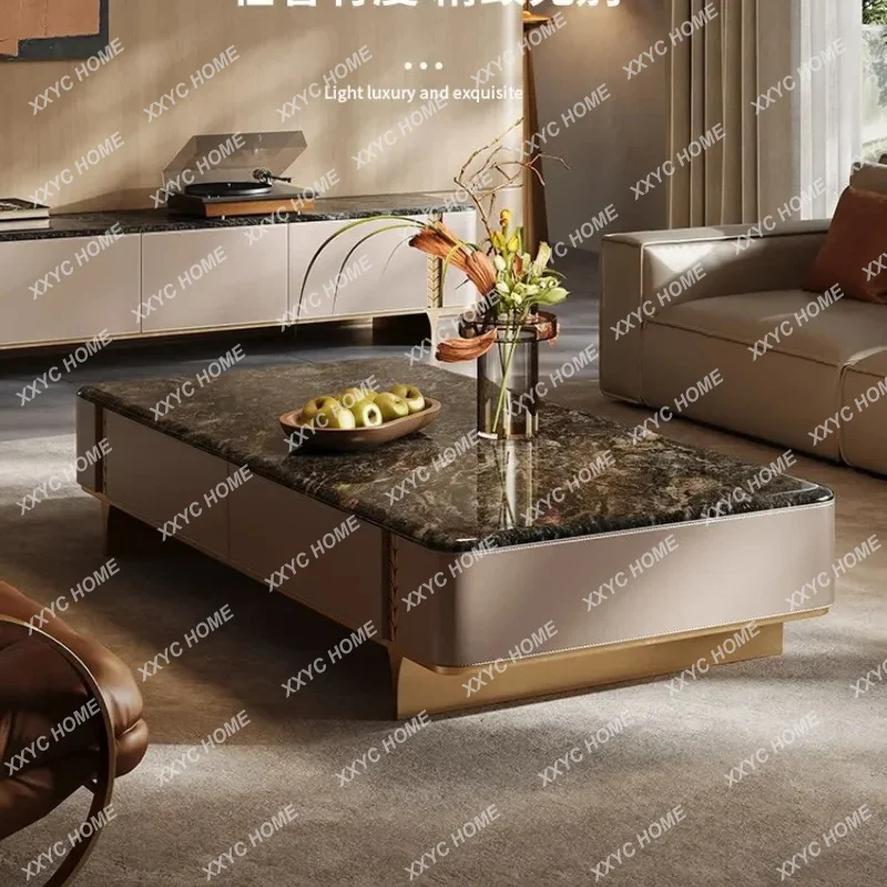 XXCreative design Italian-style light luxury high-end living room rectangular solid wood storage coffee table