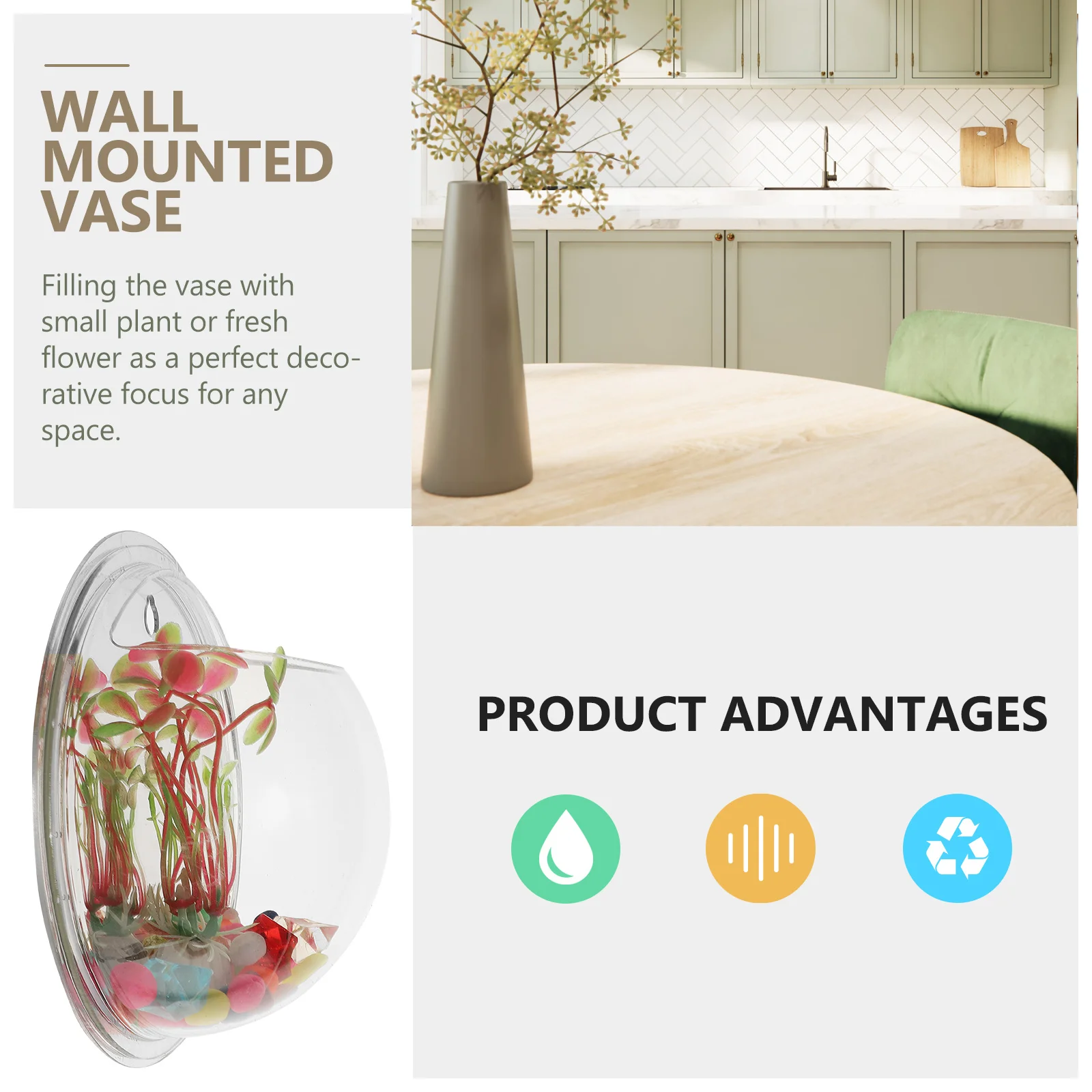 

Creative Acrylic Wall-Mounted Vase Transparent Hydroponic Planter Decorative Flower Holder for Living Room Balcony