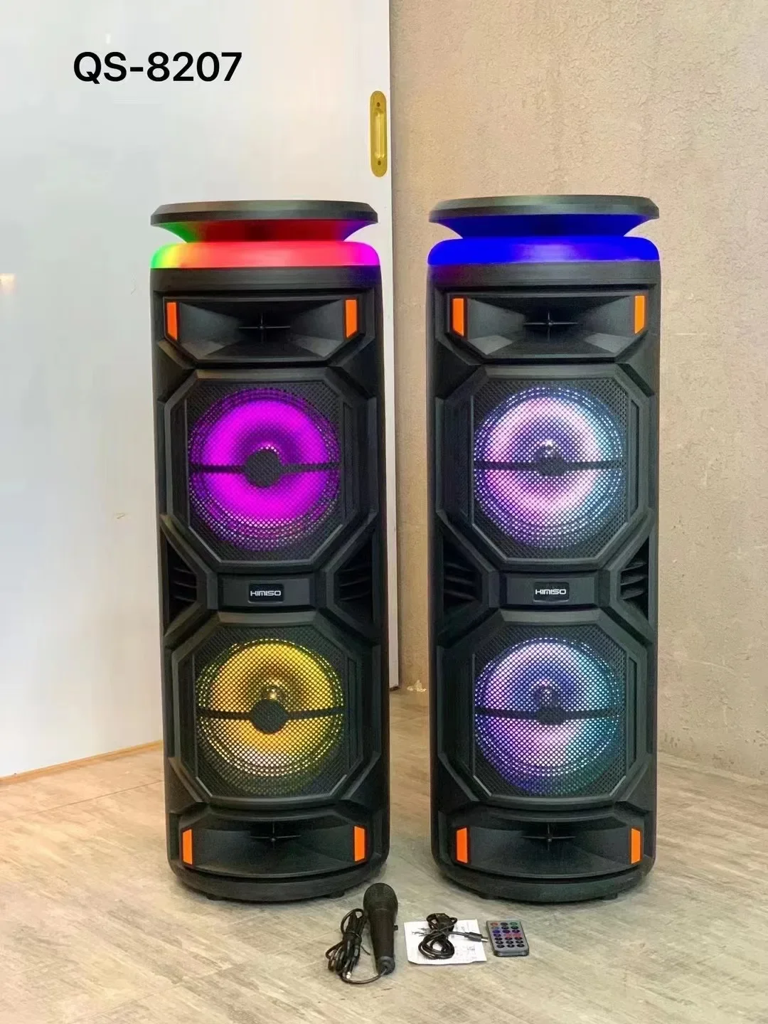 New Kimiso Qs-8207 8 Inch*2 Speaker Outdoor Portable Trolley Audio Speaker Dj Speaker System Subwoofer Sound Box With Led Light