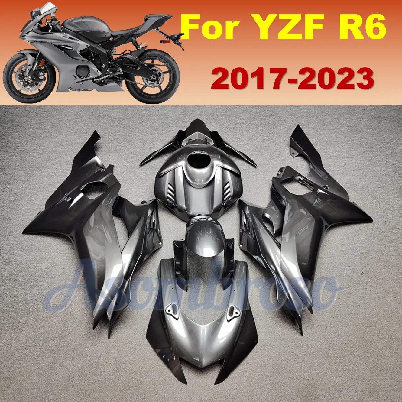 ABS Plastic Bodywork Fairing Kit For Yamaha YZFR6 2017 2018 2019 2020 2021 2022 2023 YZF R6 YZF-R6 Gloss Metallic Gunmetal
