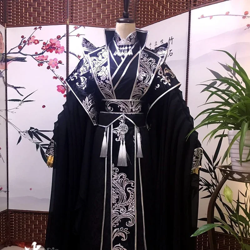 Customized Vintage Emperor&King Cosplay Costume For Men Oversized Chinese Traditional Hanfu Black Sets Large Size 5XL For Men