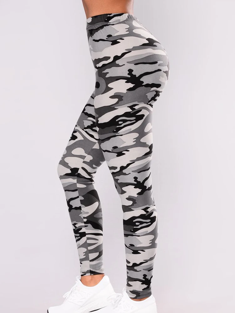 Women Print Tight Workout Fitness Camouflage Pants Push Up Leggings High Waist Trousers Gray Green Gym Clothing Dropshipping