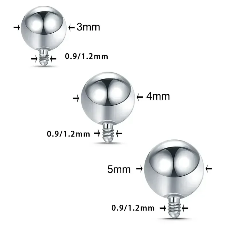 10pcs ASTM F136 Titanium Ball 3/4/5mm for 14G 16G Internal Threaded Barbell Mirror Polished Body Piercing Jewelry Ti 6AL-4V ELI