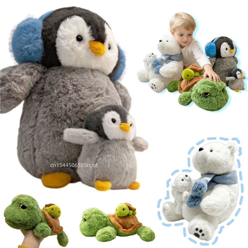 

28cm Creative New Cute Mother And Child Animal Plush Doll Penguin Turtle Polar Bear Plush Toy Home Decoration Gift For Children