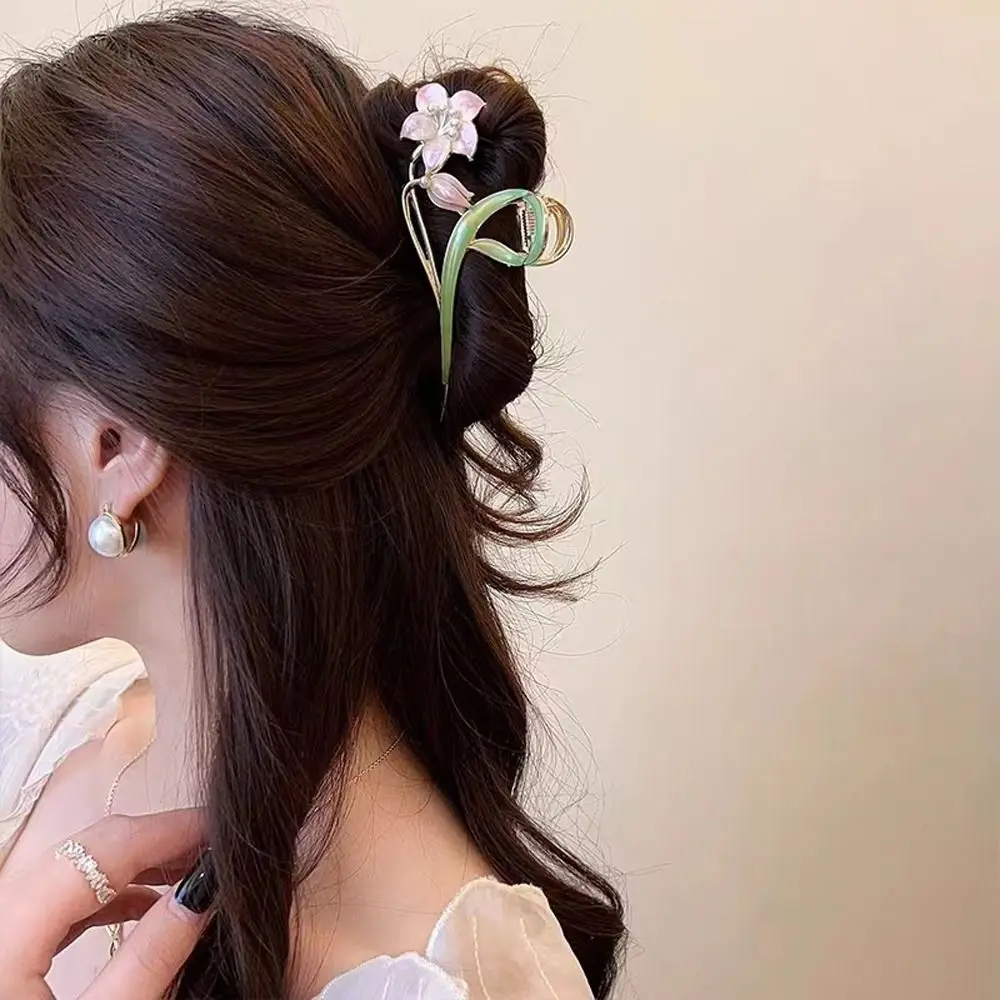 Elegant Girl Gardenia Hair Claw Large Hair Clip Women Shark Clip Sweet Hair Stick Delicate Hair Clasp Fashionable Headdress