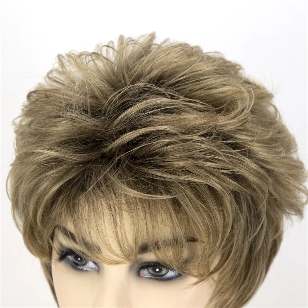 Short Pixie Cut Synthetic Wigs For Women Natural Straight Curly Ombre Blonde with Bangs Hair Style Daily Use Womens Hair Wig