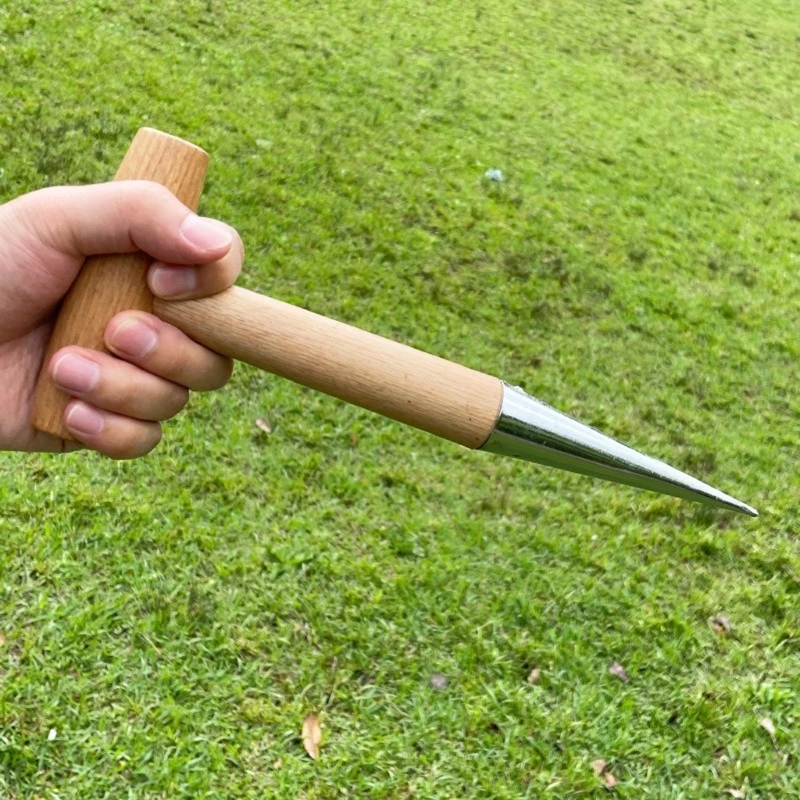 Hand Dibber Hole Puncher with Wood Handle for Seed Sowing Plant Transplanting Bulb Planting Remover Digging Tool