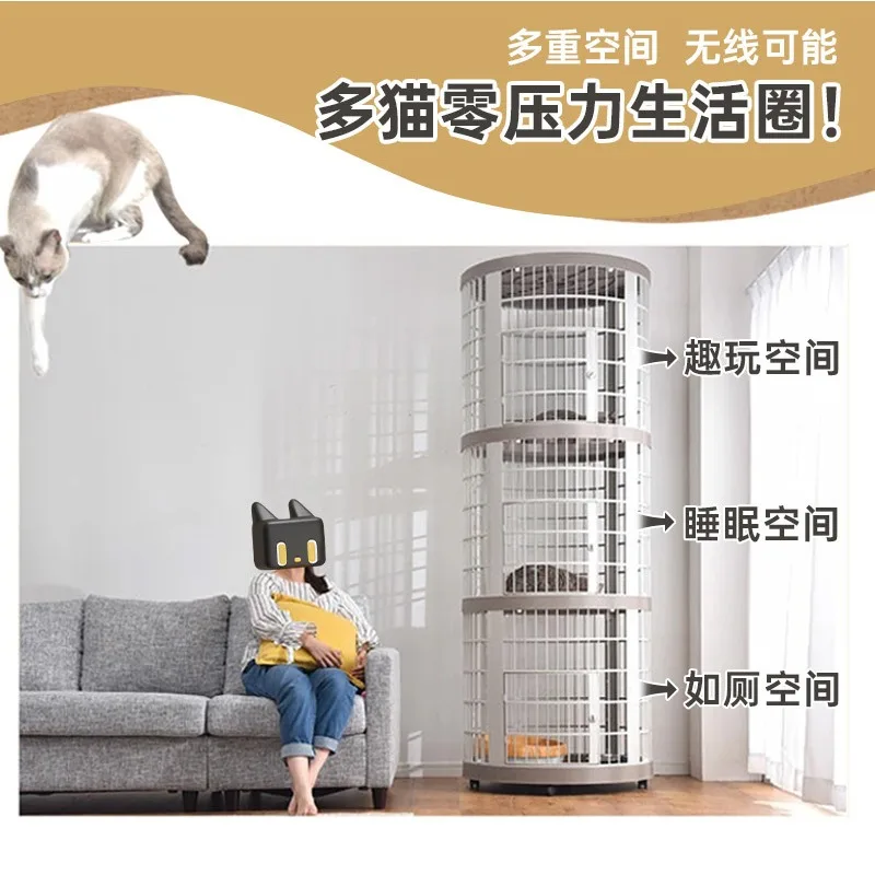 Large space three-layer fenced cattery, large nest Japanese pet villa household cat cage indoor