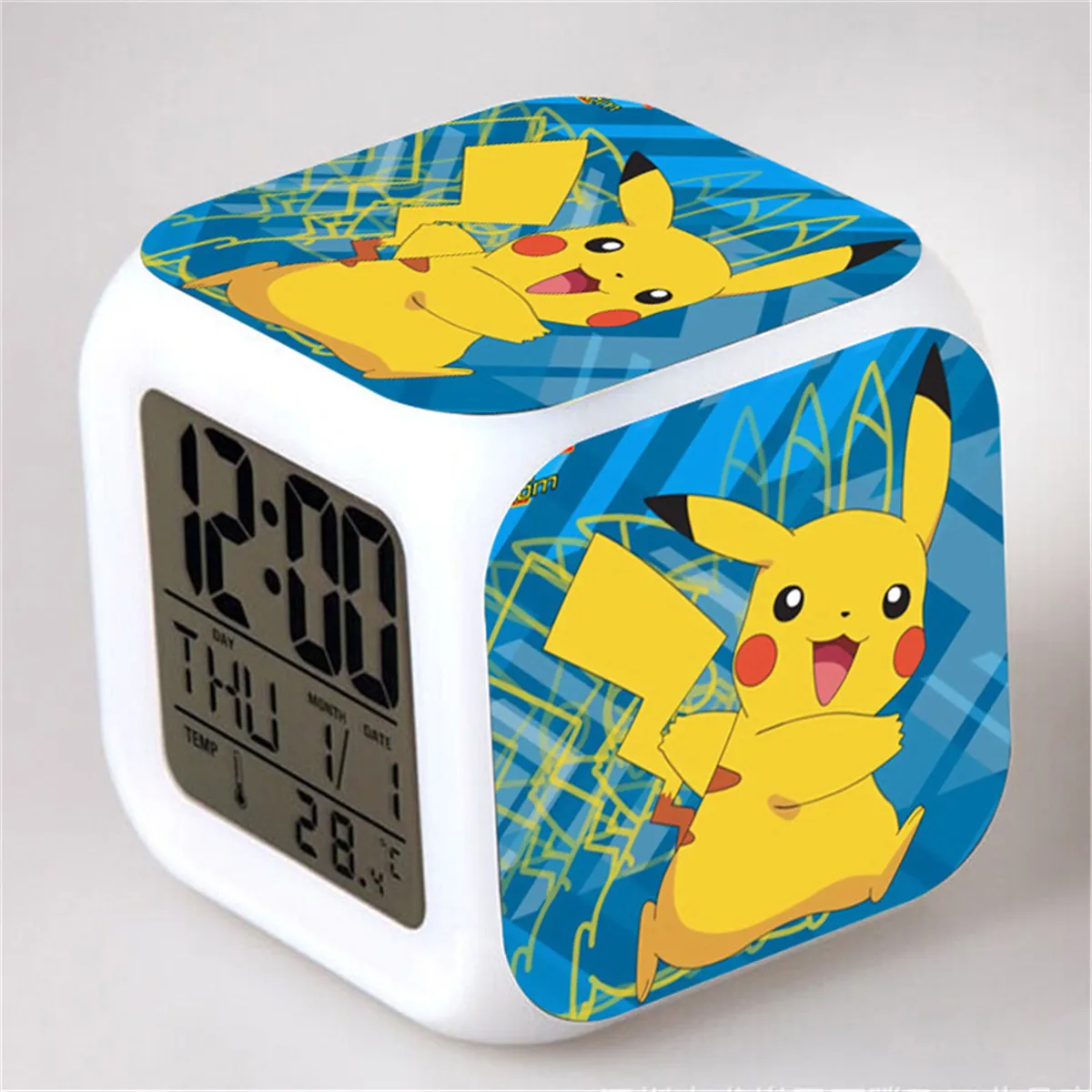 Anime Pokemon Pikachu Squirtle Bulbasaur Charmander Alarm Clock Figure LED Glowing Night Colorful Desk Decor Clock Kids Toys