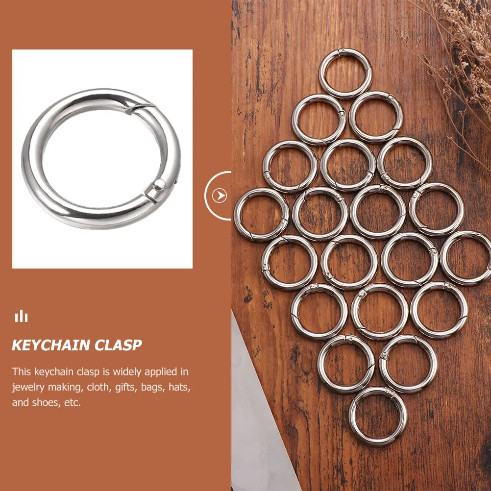

15pcs Keychain Ring Spring Buckle Zinc Alloy Round Carabiner Durable Split Ring For Bags Leashes Diy Accessories Silver Keychain