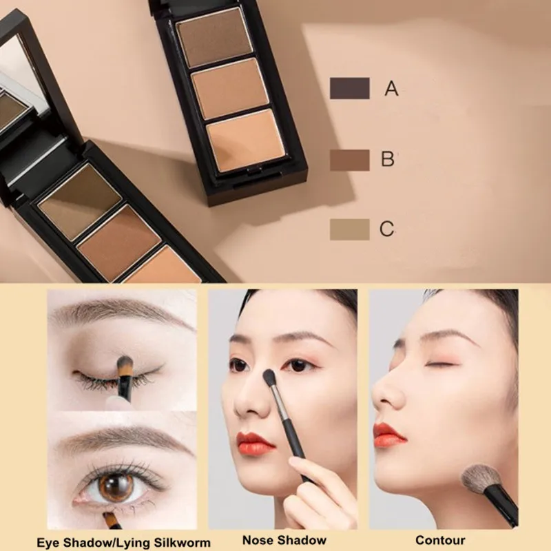 UNNY 3 in 1 Augenbraue Pulver Make-Up-Palette Gel Wasserdicht für Augenbraue Enhancer Nase Schatten Contour Kosmetik Pinsel Spiegel