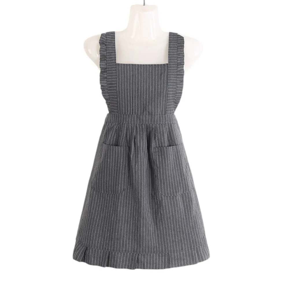 Summer Thin Style Kitch Sleeveless Apron Cotton Oil-proof Princess Dress Apron with Straps Breathable Cooking Baking Bibs