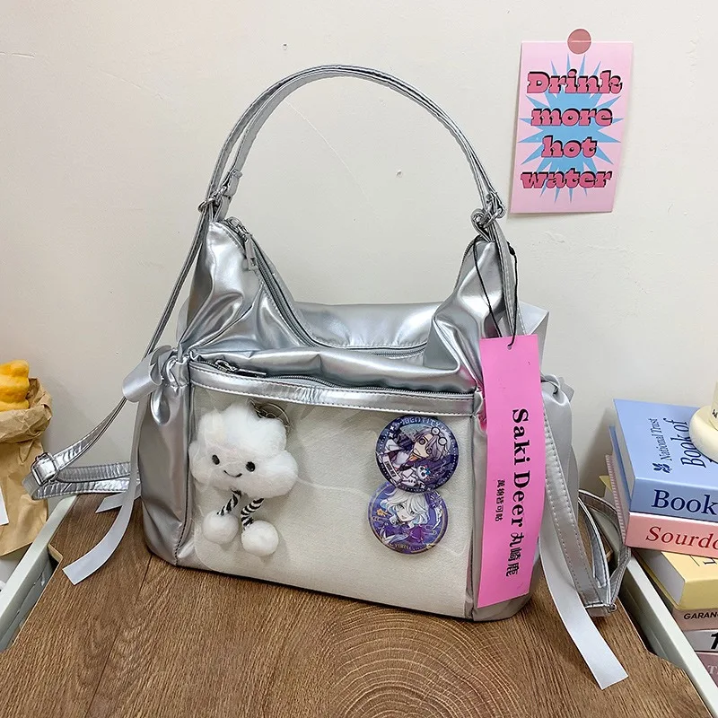 Large Capacity Cute Ulzzang Ita Bag Harajuku PU Transparent Shoulder Bag for Girls JK Uniform Student Handle Bag