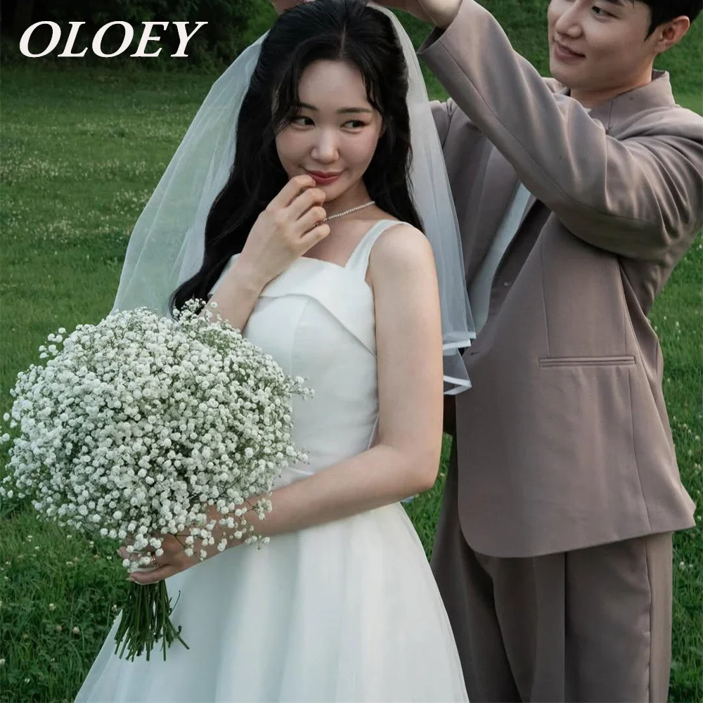 OLOEY Simple Silky Organza Short Wedding Dress Square Collar Neck Mini Bridal Gown Korea Snapshots Corset Customized