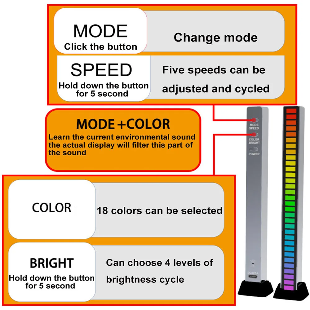 Luz de captação de som rgb colorido luzes led app controles música ritmo néon luz ativada por voz atmosfera ambiente luzes da noite