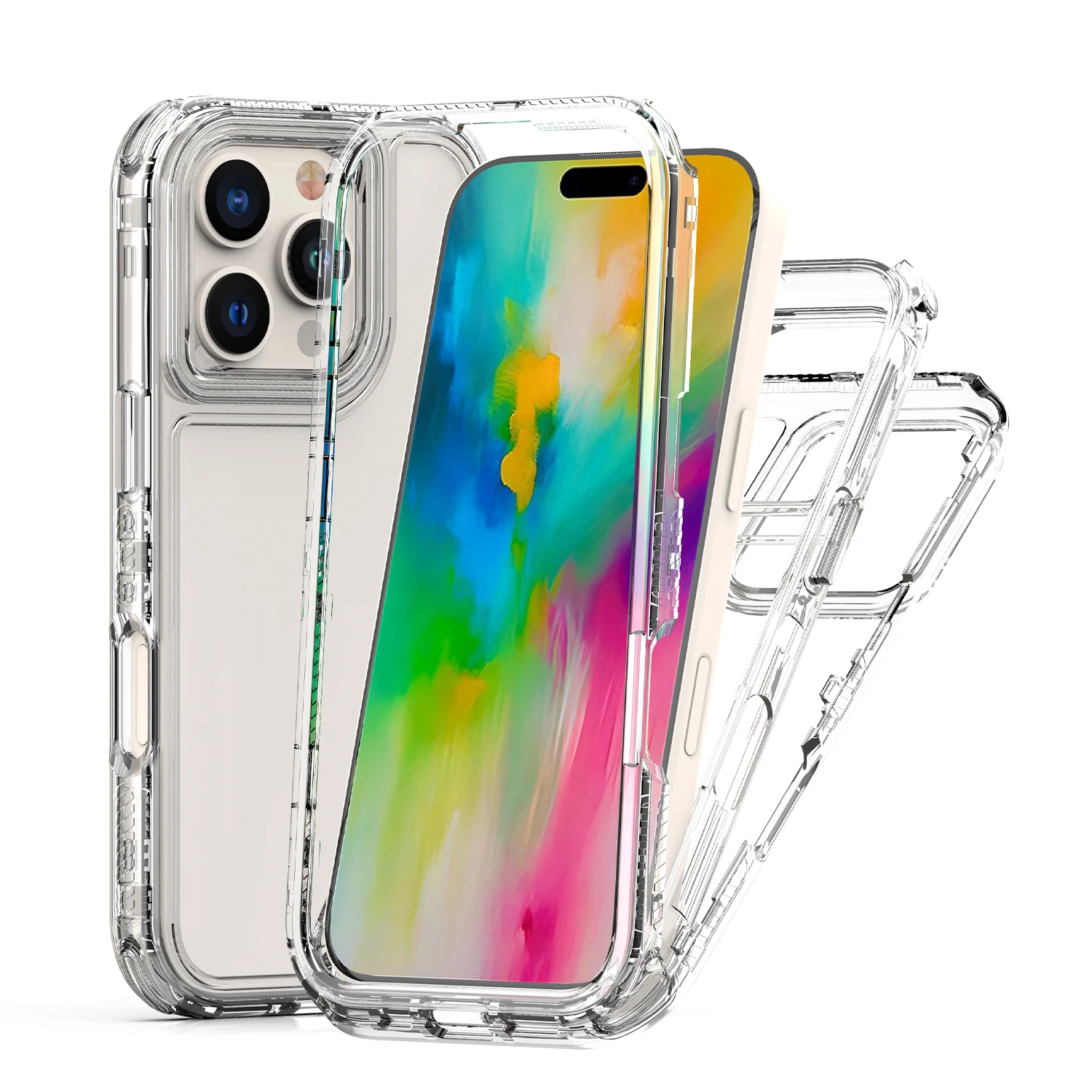 3 In 1 Case For iPhone 16 Pro Max For iPhone15 Pro Max for iPhone16 Plus AntiFall Thick Transparent Edge Protect Phone Covers