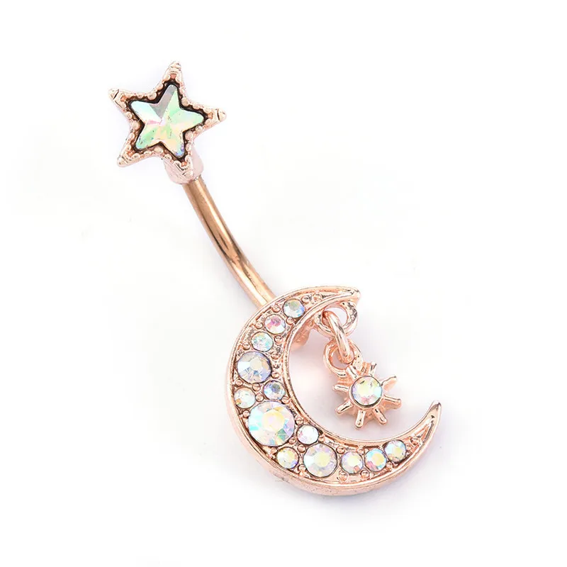 

Женские эксклюзивные украшения для пирсинга из нержавеющей стали, луна, звезда, бриллиант, кольцо для пупка, модное, бесплатный выход, новый Sle