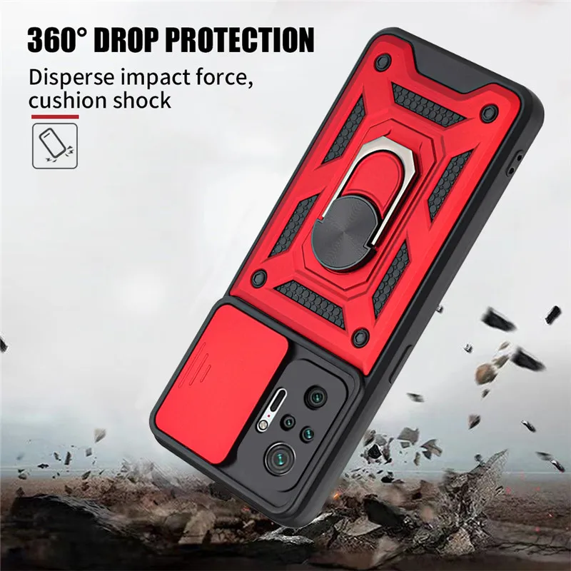 For Redmi Note 10 5G 10S K40 Pro 9T Case Armor Shockproof Cover for Xiaomi Mi 11 Lite Poco F3 M3 Pro Slide Camera Protect Shell