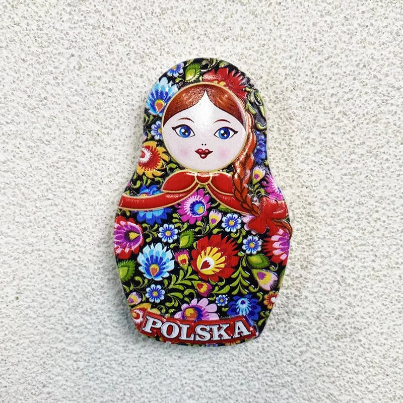 

Polish Fun Floral Matryoshka Dolls Creative Home Decorations 3D Colorful Magnetic Fridge Magnets Travel Souvenirs