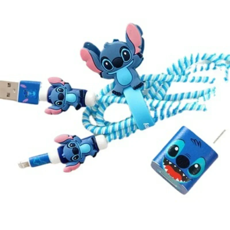 Disney Stitch Datakabel Beschermhoes Set Kawaii Mickey Minnie Creative Wrap Usb Cartoon Anime Sticker Siliconen Vorm Geschenken