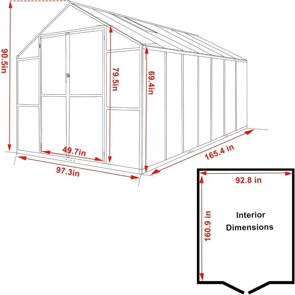 8 X 14 FT Garden Plants Green House Kit, Polycarbonate Greenhouse with Aluminum Frame, Garden Greenhouse