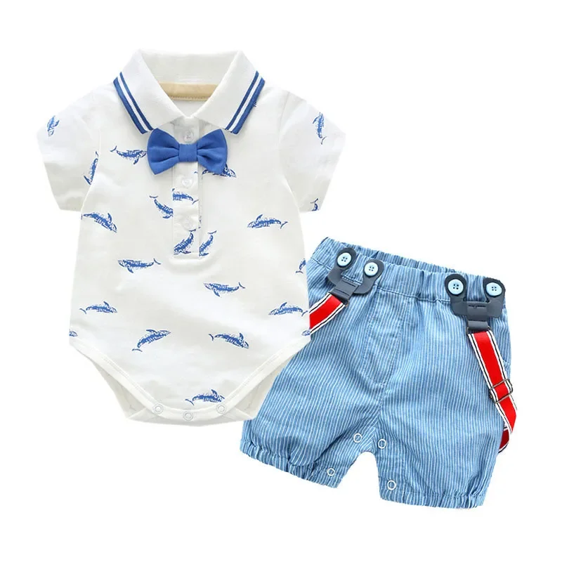 

Toddler Boys Clothing Set Newborn Gentleman Suit Kids Short Sleeve Bow Tie Shirt+Suspender Shorts Casual Summer Baby Boy Clothes