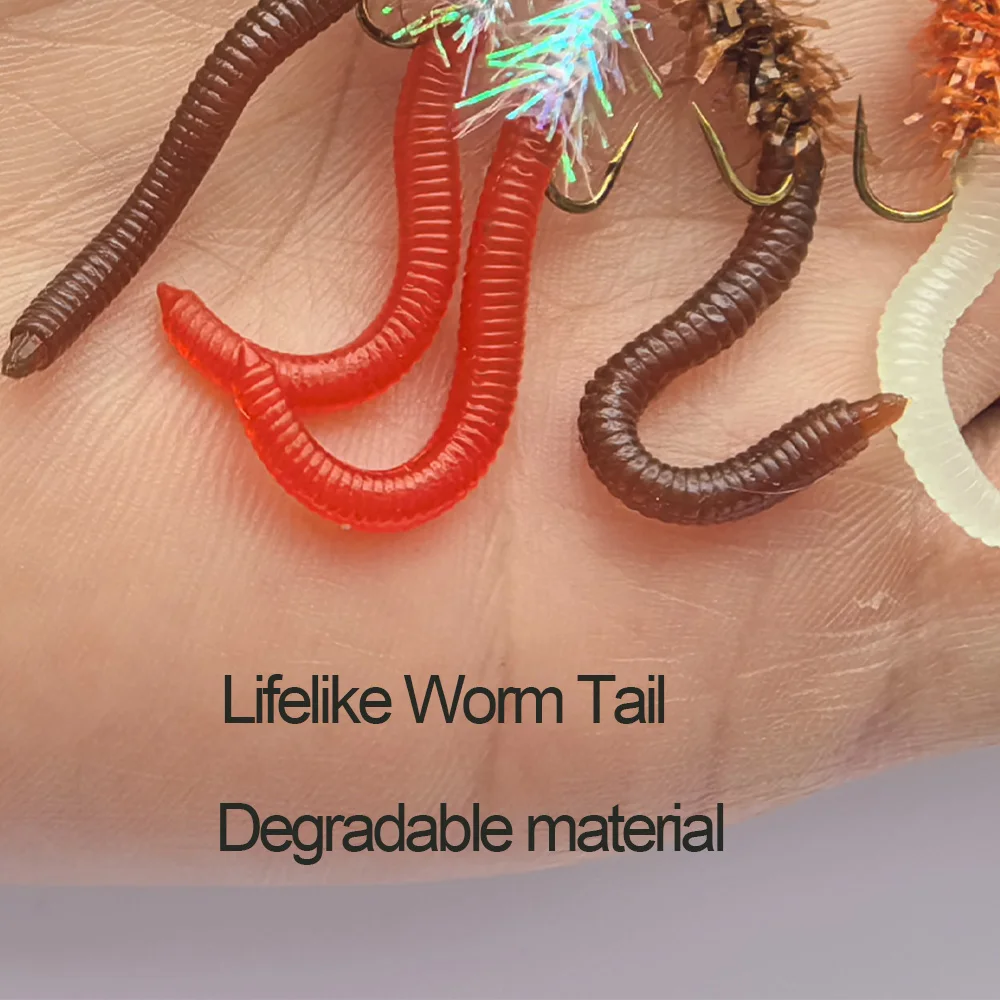8 # 10 # Fliegenfischen Fliegen Erdwurm Weichköder Sinkender Künstlicher Angelköder für Forelle Barsch Flachfisch Würmer Weiche Angelköder Fliegenköder – Detail 3