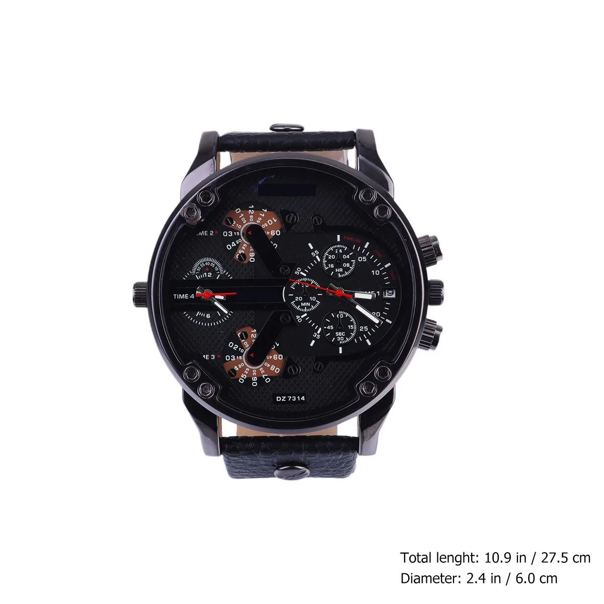 Relógio de pulso masculino com mostrador grande, relógio de pulso elegante em pu, preto, dois movimentos, calendário, presente para amigos masculinos