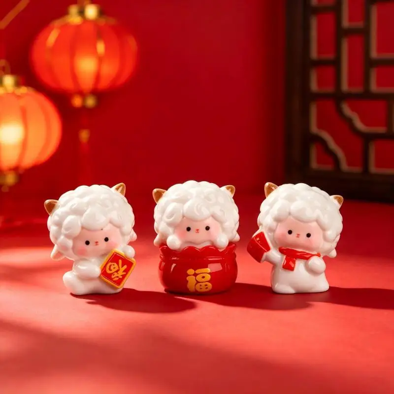 1/6Pcs Year of the Sheep Resin Ornament Spring Festival Mascot Miniature Chinese New Year 2027 Statue Home Party Desktop Orname