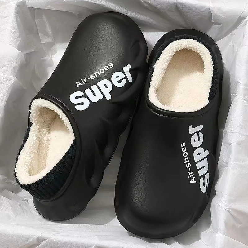 Winter Men Women Slippers Warm Furry Slippers Waterproof Couples EVA Wrapped Indoor Home Shoes Casual Fluffy Slides Plush Clogs