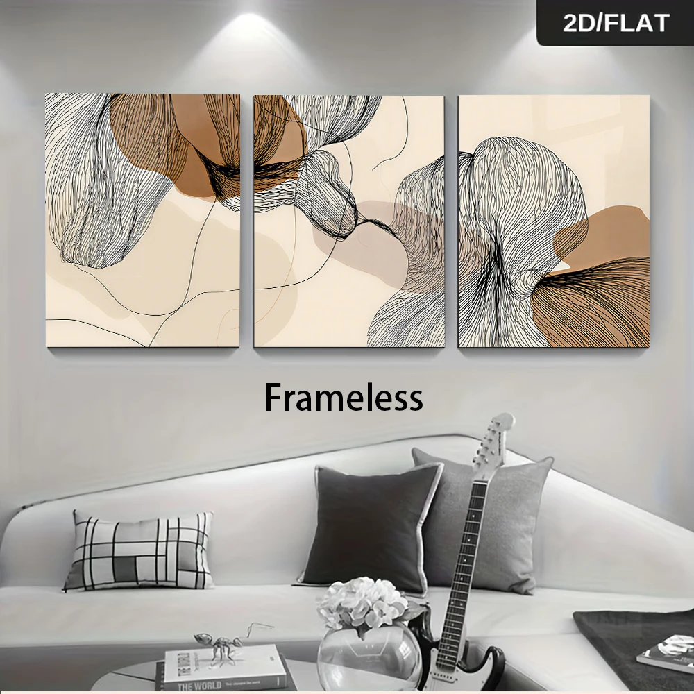 1 set of modern minimalist abstract line triple decoration frameless painting bedroom foyer art painting 2D plan