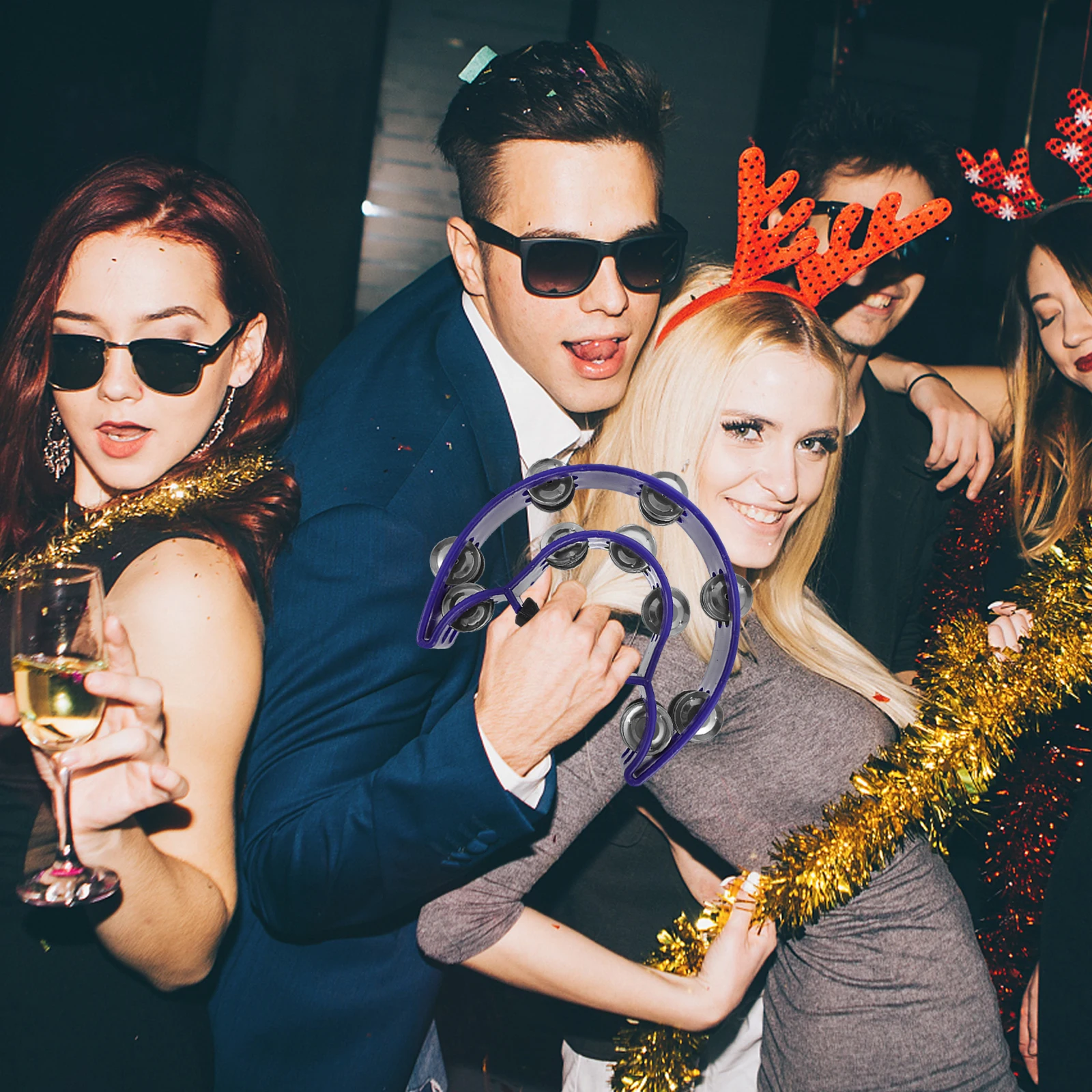 Instrumen Perkusi Genggam Rebana Baris Ganda Plastik Besi Tahan Karat Suara Terang Tanpa Pegangan Pesta untuk Anak-anak