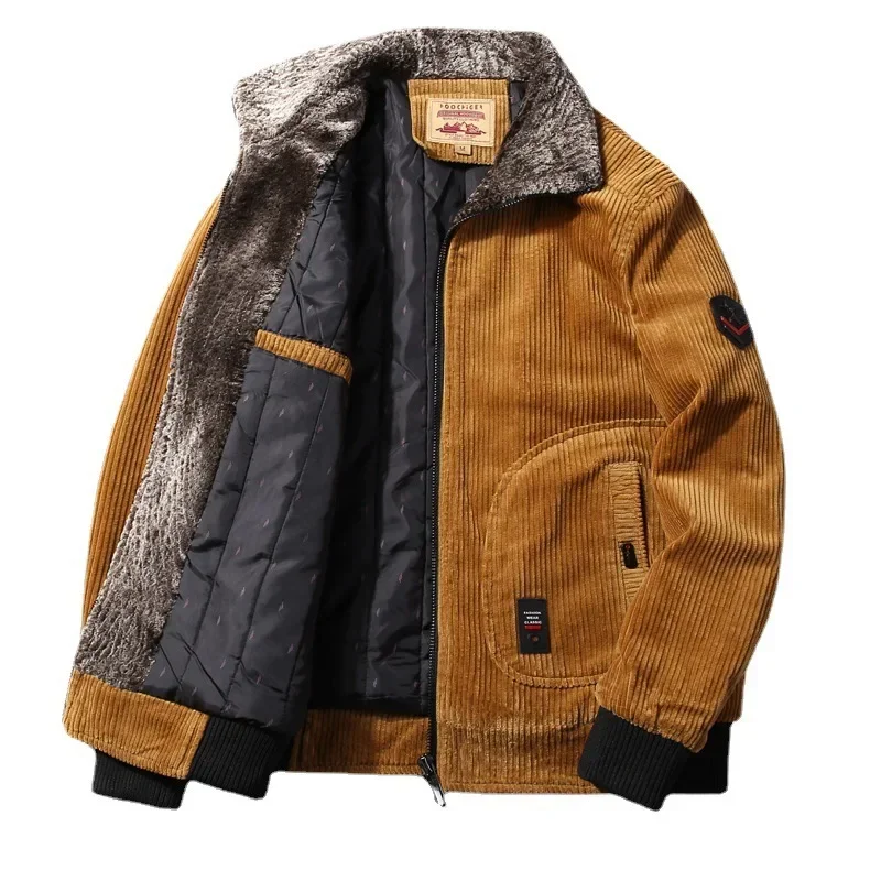 Parkas cortavientos forradas de lana de alta calidad para hombre, chaqueta gruesa de pana Vintage, abrigos de carga, chaqueta de lana cálida, Otoño e Invierno