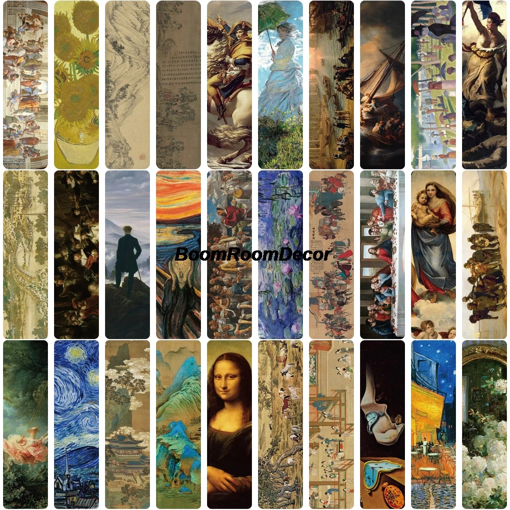 30PCS World Famous Paintings Bookmark Harajuku Reading Books Cafe Streetwear Skateboard Wall Art Picture Community Dormitory