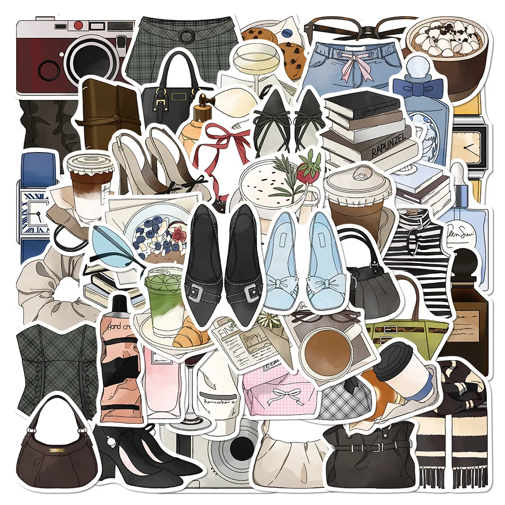 50Pcs Fashion Ins Style Simple Stickers Waterproof Vinyl Decals for Journal Laptop Water Bottle Tablet Stationery Notebook Gift