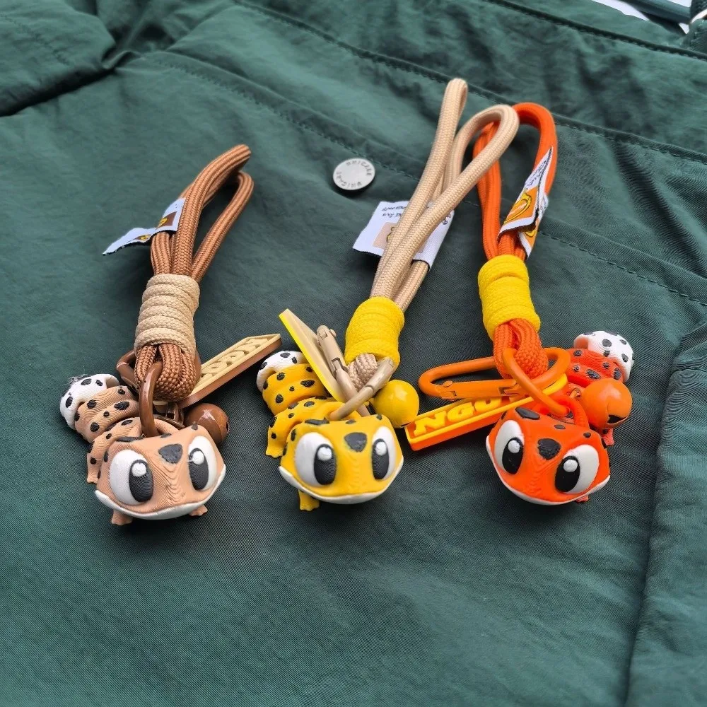 3D Printed Leopard Gecko Keychain Big Eyed Leopard Pattern Gecko Backpack Charm Cute Animal Shape Bag Accessories Key Decoration