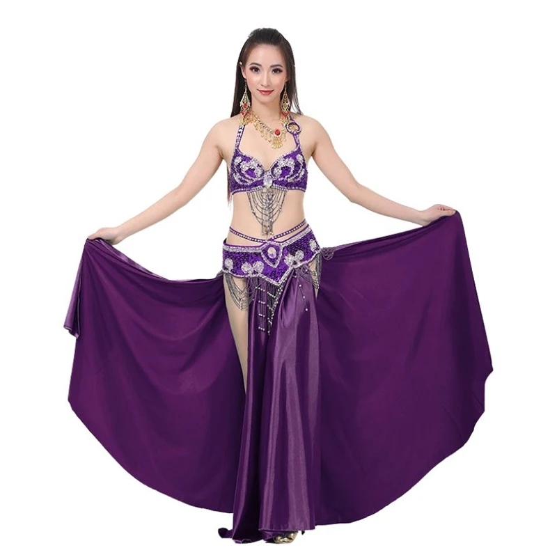 Costume de danse du ventre nouveau Style S/M/L 3 pièces soutien-gorge & ceinture & jupe Sexy femmes vêtements de danse ensemble vêtements indiens VL-N55