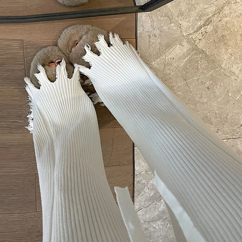 Knee-Length Knitted Wide Leg Pants Women's Spring Autumn Chic Flared Pants Small Stature Casual Long Pants Korean Sle