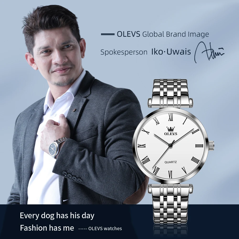 OLEVS-reloj analógico de acero inoxidable para hombre, accesorio de pulsera de cuarzo resistente al agua con calendario, complemento masculino de marca Original con diseño sencillo y a la moda, perfecto para negocios