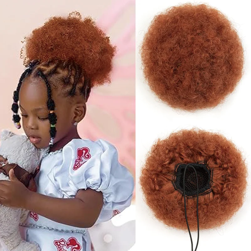 

Накладной хвост-пучок из натуральных кудрявых волос (4, 6, 8 дюймов), афро-кучерявый, на завязках, для создания высокого пучка, для чернокожих женщин