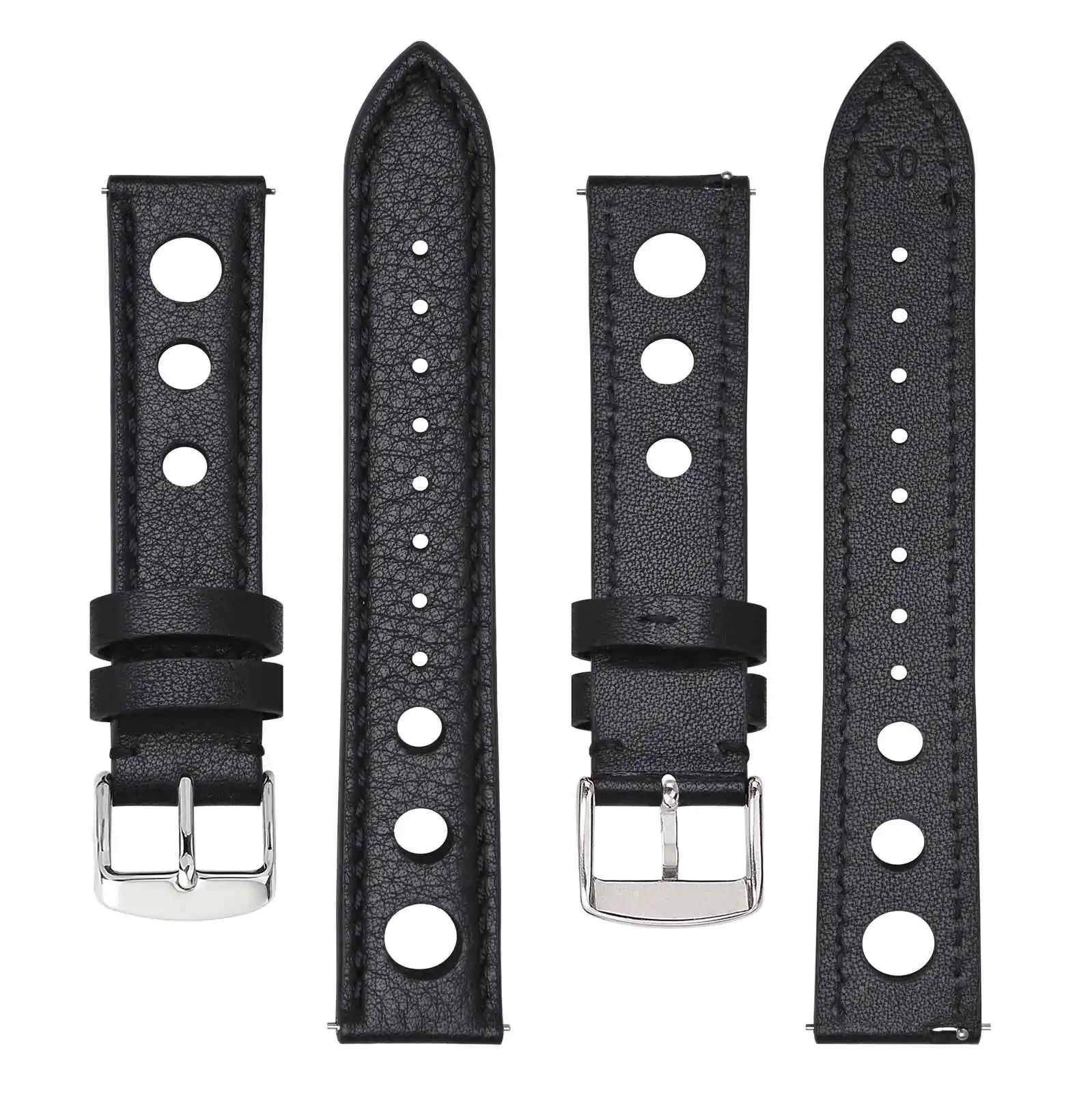 BISONSTRAP Rally Leather Watch Band, 18mm 20mm 22mm Watch Band, Replacement Straps for Men, Black\\Silver Buckle