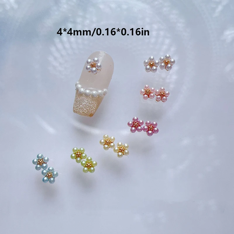 20 Stück Mini-Blumen für Frühlings- und Sommernägel, elegante Perlen-Blumen-Charms für Nagelkunst, kleine Legierungs-Blütenblatt-Charms mit Perlen