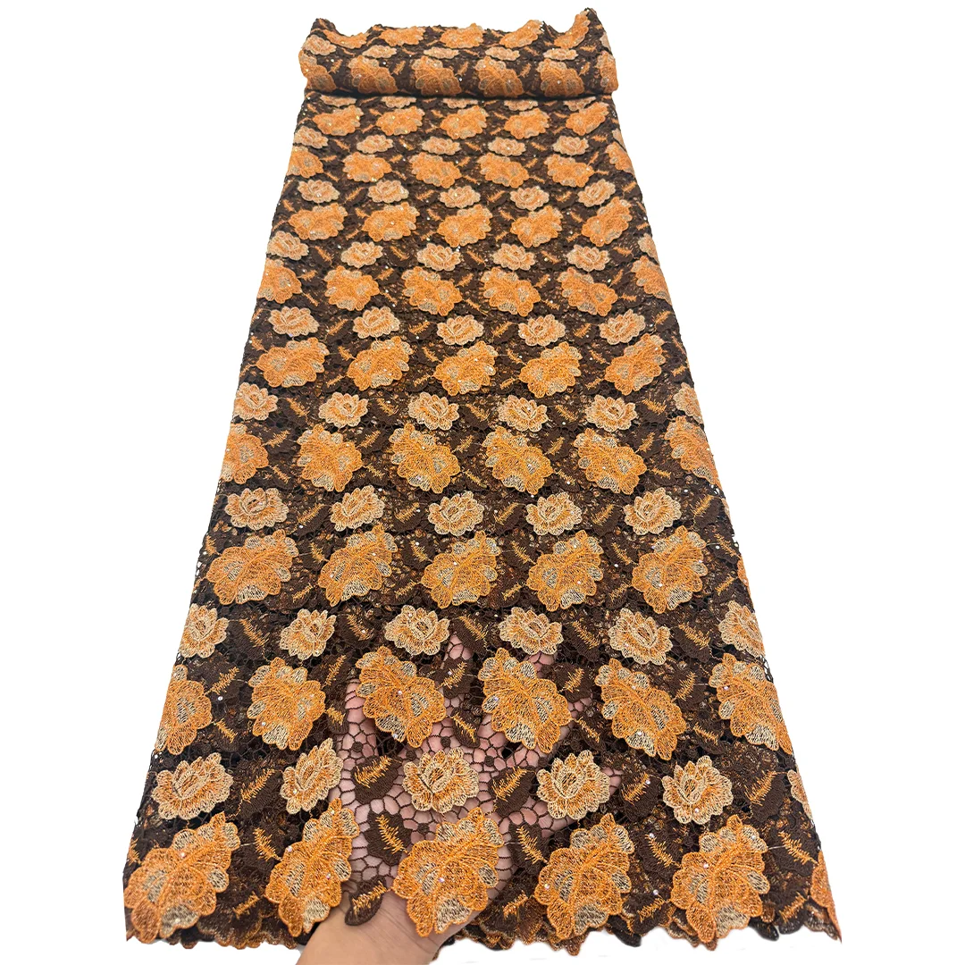 Hochwertige handgeschnittene wasserlösliche Spitze mit Tüllblumenmuster, französischer nigerianischer Spitzenstoff für Hochzeitskleider