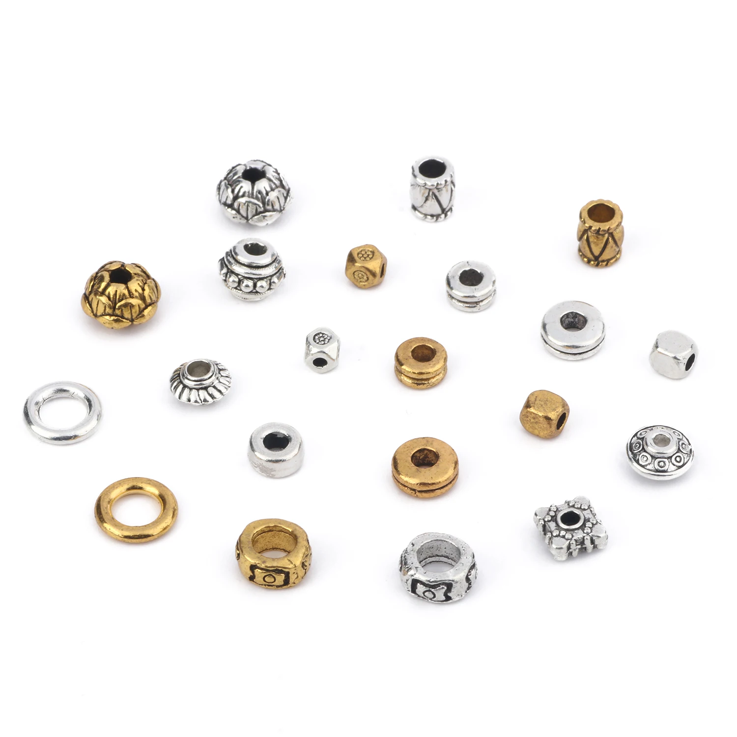 Tibetan Metal Alloy Spacer Beads Antique Silver Color Round Drum Shape Loose Beads for Bracelets Crafts Jewelry Making DIY