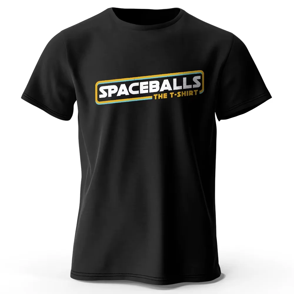 Camiseta con estampado de letras SPACEBALLS THE T-SHIRT, camiseta unisex informal de cuello redondo, camiseta negra de manga corta, camiseta extragrande