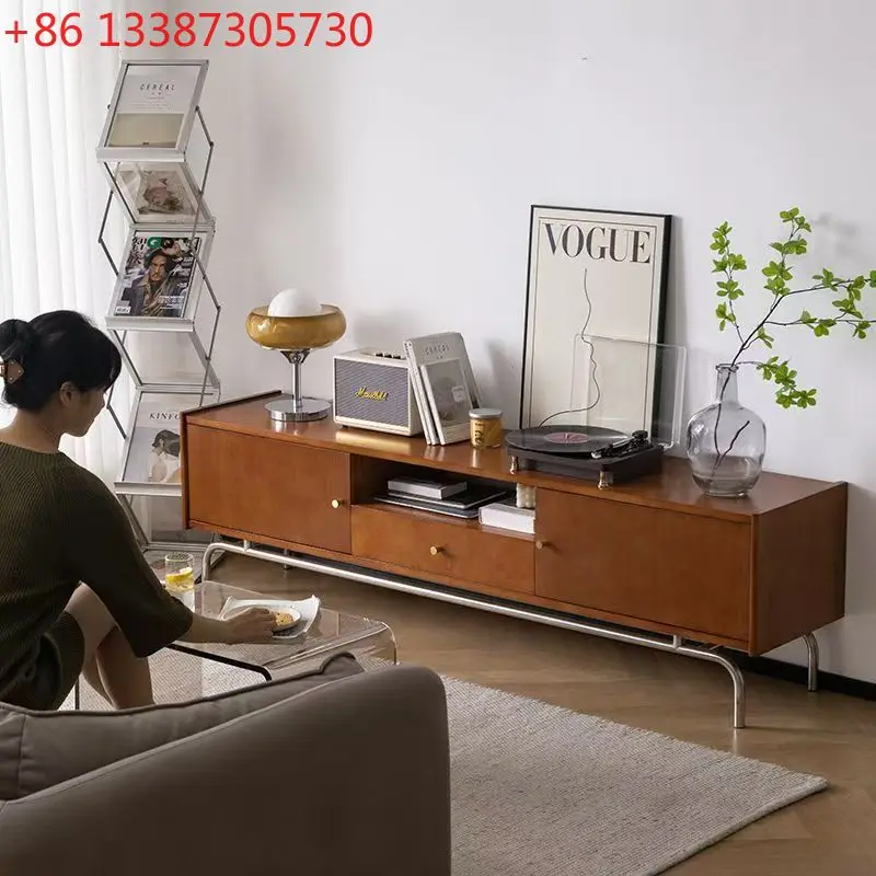 Mid-antique all-solid wood suspended TV cabinet Nordic retro wall cabinet combination